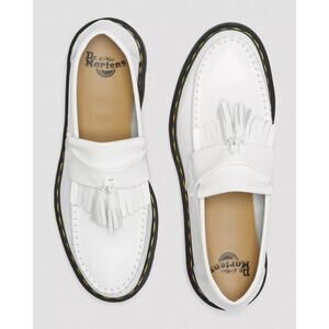😎🩺 DR MARTENS - ADRIAN WHITE TASSLE LOAFERS YELLOW STITCH - NWT - SZ 7